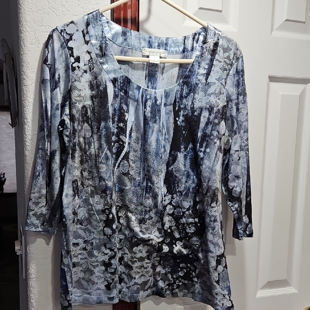 Christopher & Banks Blue Black Abstract Scoop Neck Tunic